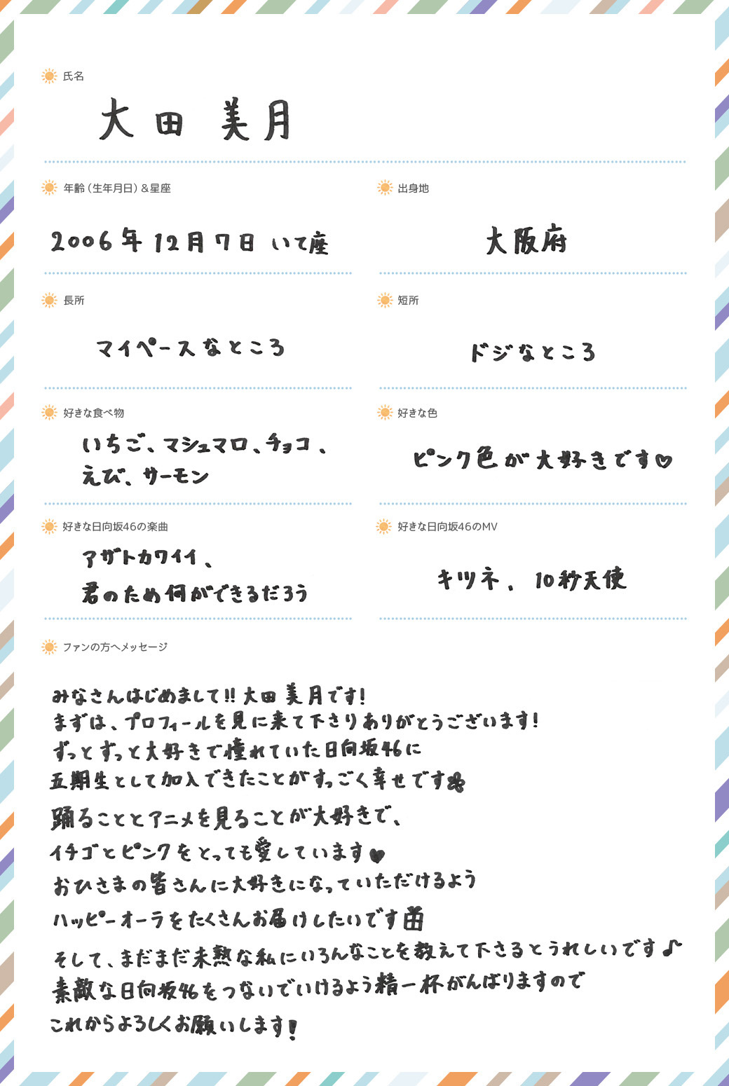 日向坂46五期生 大田美月、高井俐香の撮りおろし写真&手書きプロフィールを公開! 4 日向坂46五期生 大田美月、高井俐香の撮りおろし写真&手書きプロフィールを公開!