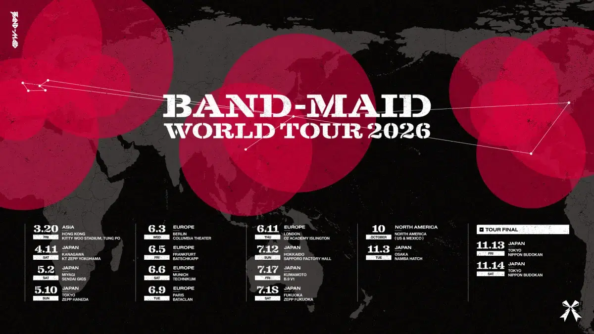 BAND-MAID、ファイナルは悲願の日本武道館2days！ワールドツアー詳細を発表＆2027年のライブ休止、2028年度のライブ再開もアナウンス（コメントあり）