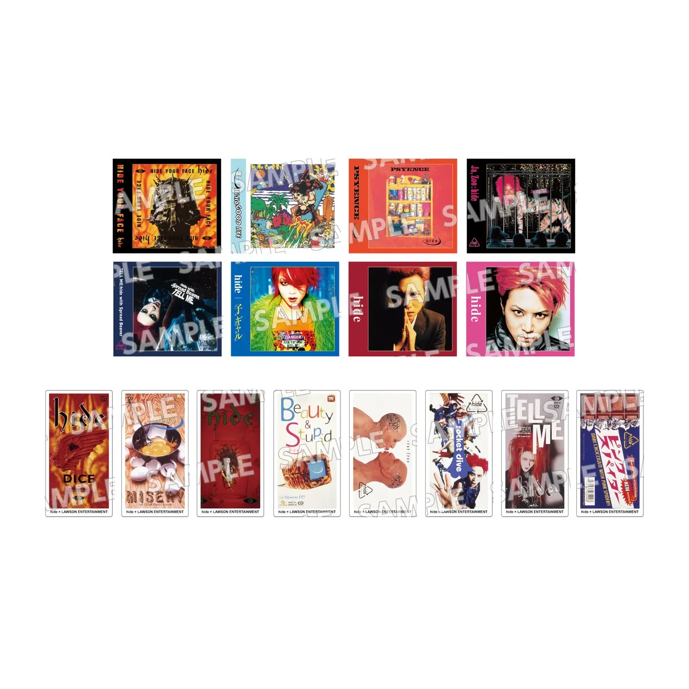 hide生誕60周年&『PSYENCE』30周年記念!ローソン限定「hideくじ 2026」でファン垂涎の豪華景品をゲット! 7 hideのCDジャケットと特典と思われるカードが複数枚並んでいる画像です。