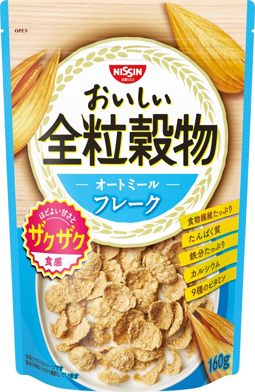 日清シスコの全粒穀物オートミールフレークのパッケージ