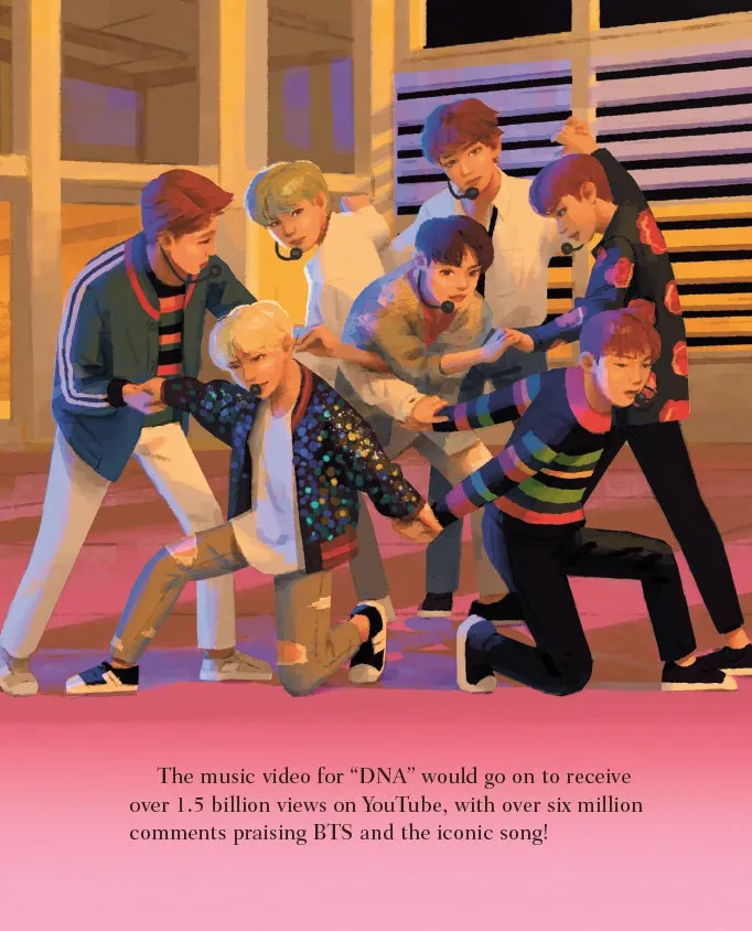 BTS、活動休止から4年!7人の軌跡をたどる伝記絵本『BTS』がついに発売!東京ドーム公演限定版も見逃せない! 2 BTSのメンバーが踊っているイラスト